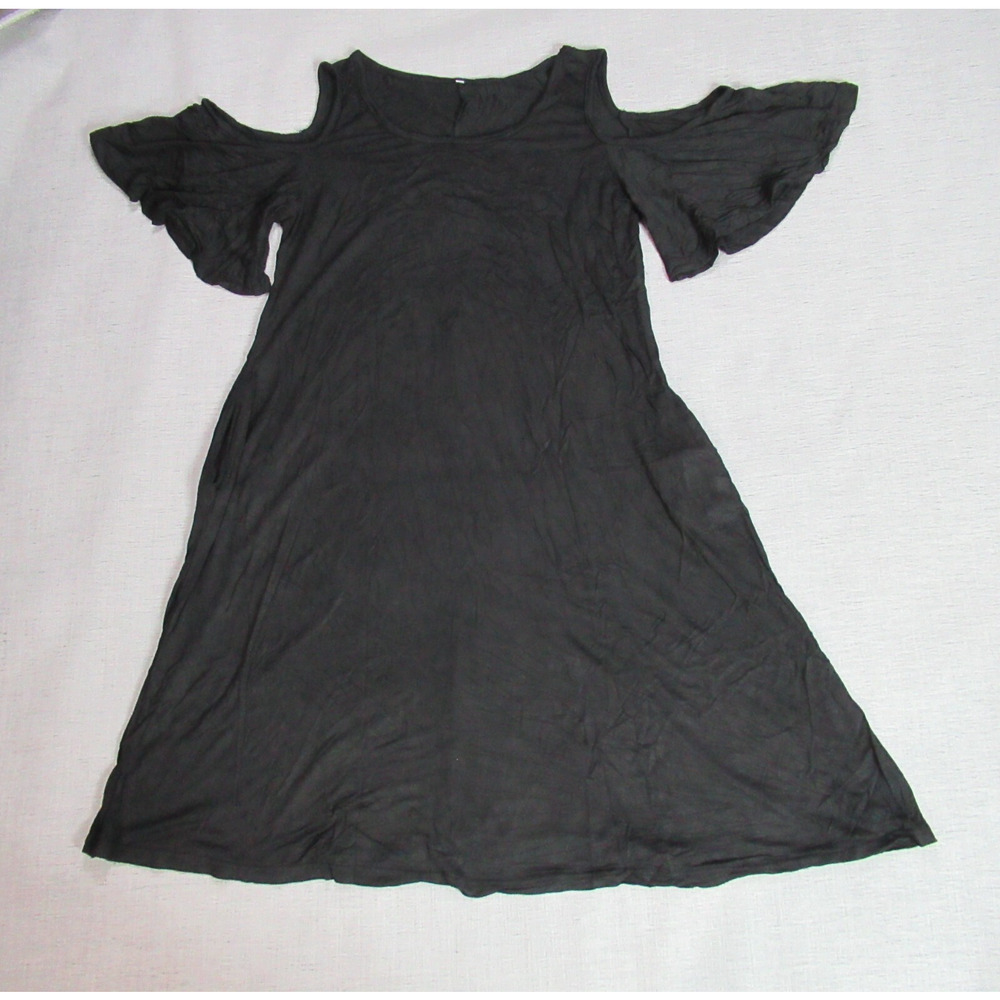 Hao Mei Li Dress Womens Size 2XL Black Cold Shoulder Shift Maxi Minimalist New
